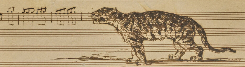 Music notes with tiger drawing.